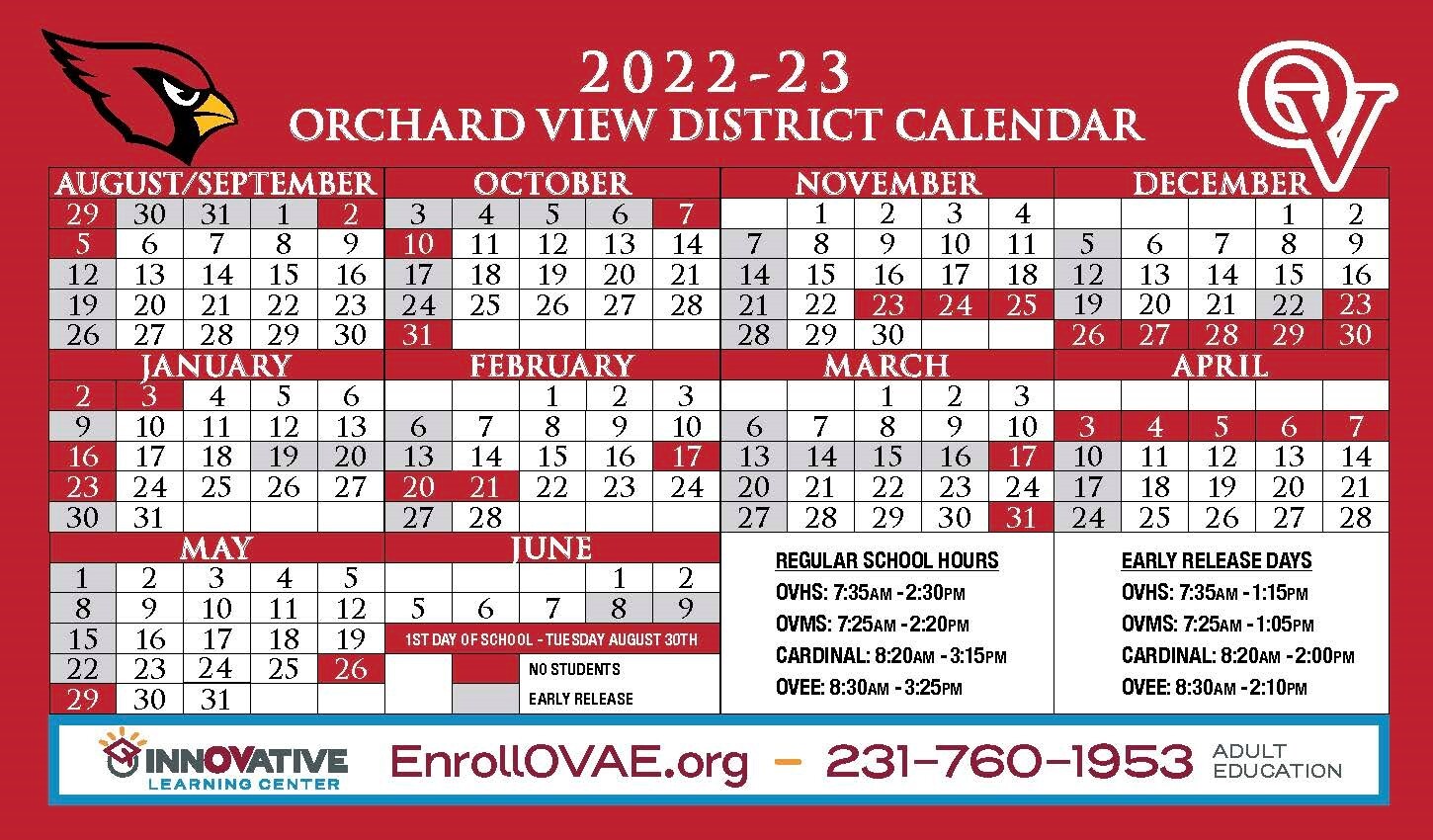 2022-2023 OV District Calendar